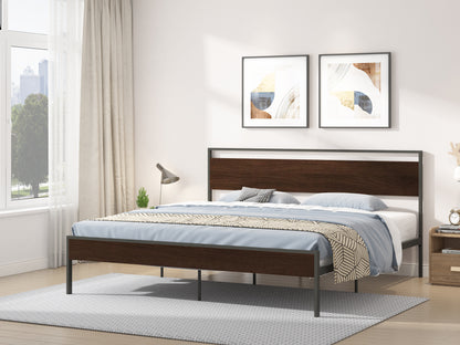 Ceres King Metal Bed with Walnut Headboard