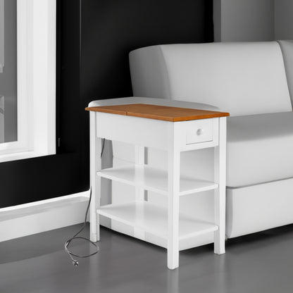 Wooden End Table with USB Ports Walnut