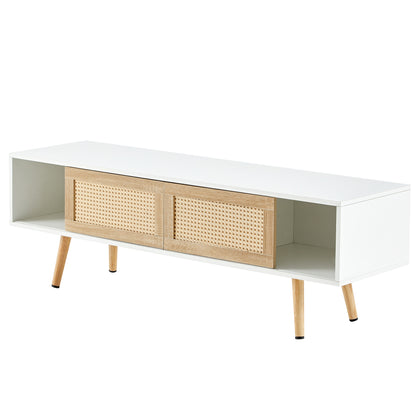 Rattan TV Cabinet with Adjustable Shelves White