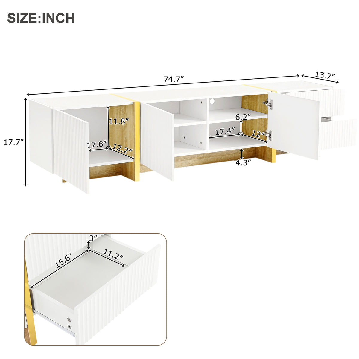 Luxury Fluted TV Stand White