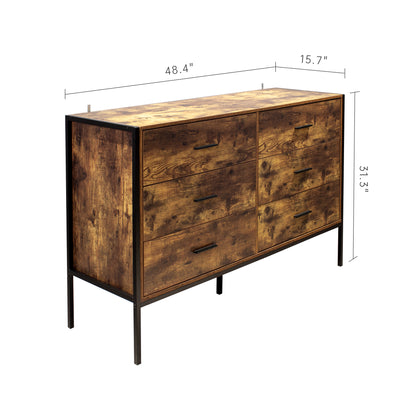 Industrial 6-Drawer Dresser with Steel Frame