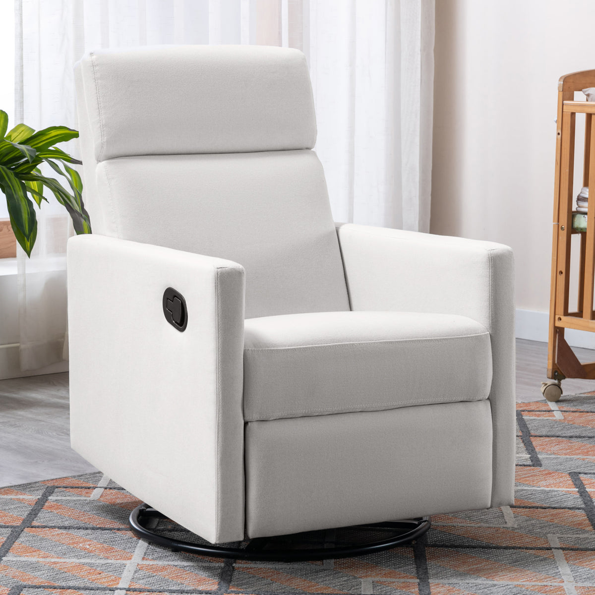 Beige Modern Upholstered Rocker Recliner Chair