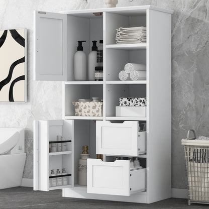 White Bathroom Storage Cabinet with Adjustable Doors