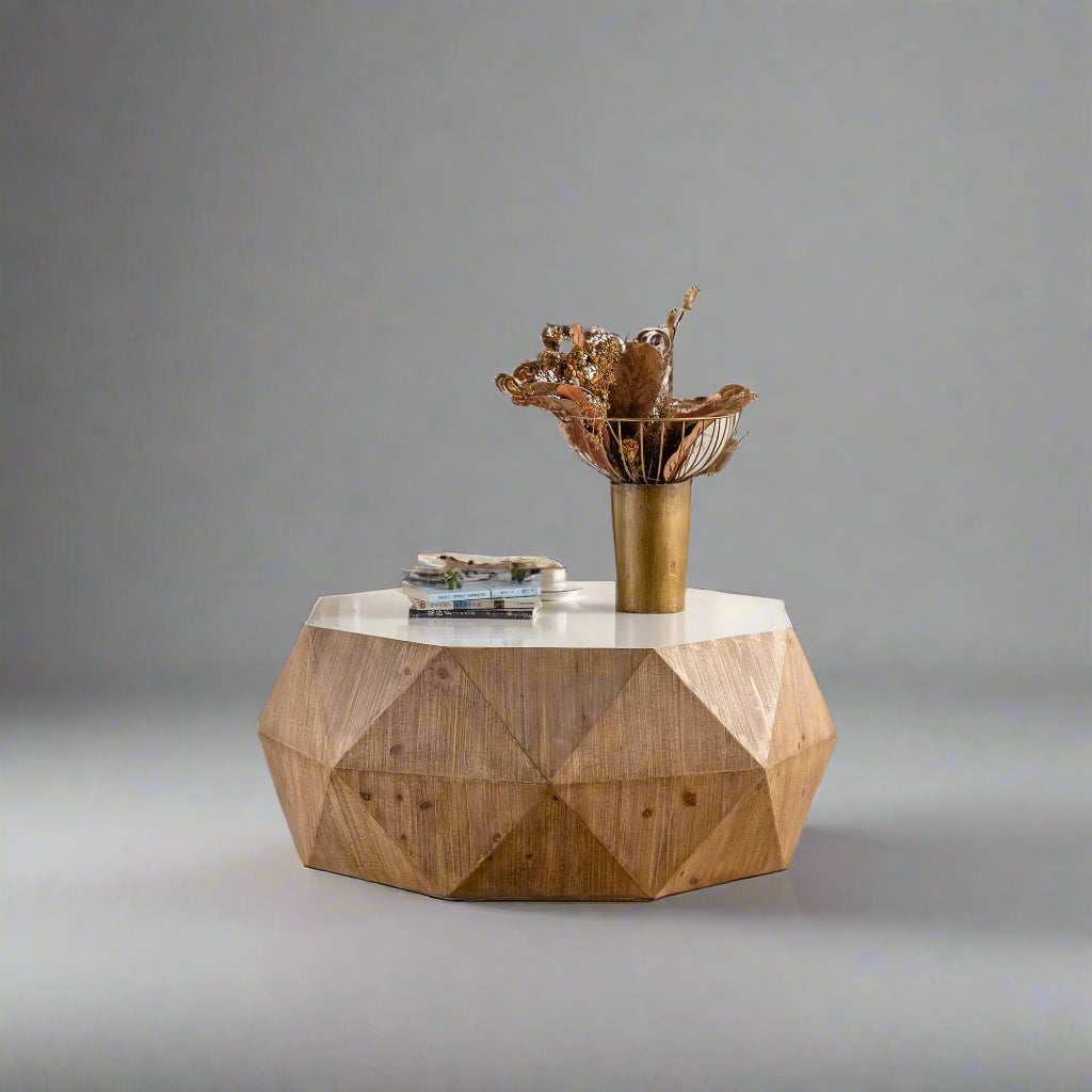 White & Oak Embossed Coffee Table – Vintage Fir Wood with 3D Relief Pattern