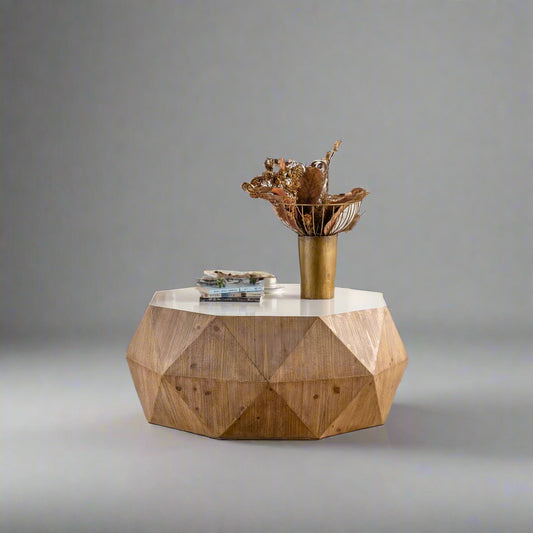 White & Oak Embossed Coffee Table – Vintage Fir Wood with 3D Relief Pattern