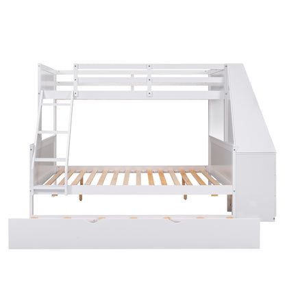 Twin Over Full Bunk Bed with Built-In Desk White