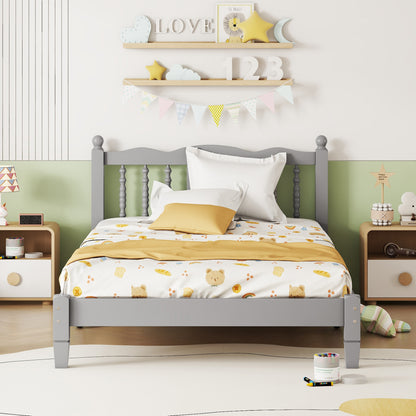 Twin Platform Bed with Slatted Headboard Gray