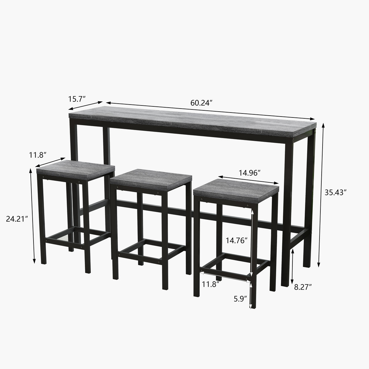 Modern Pub Table with 3 Stools Gray Finish