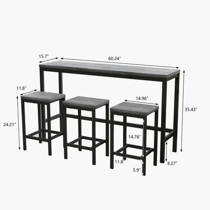 Modern Pub Table with 3 Stools Gray Finish