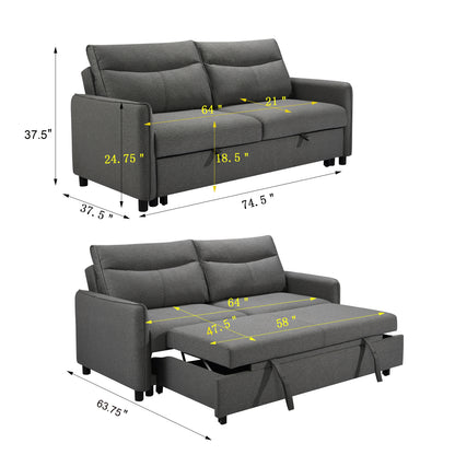 3-in-1 Sleeper Sofa Bed with Pullout Gray