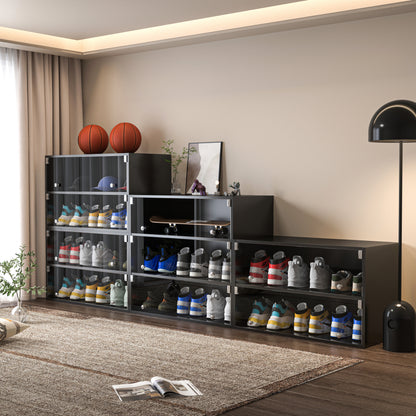 Illuminated Glass Door Shoe Cabinet – Black