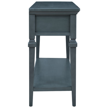 Navy Wood Console Table with Drawers
