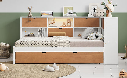 L-Shaped Captain’s Bed with LED Lights Walnut