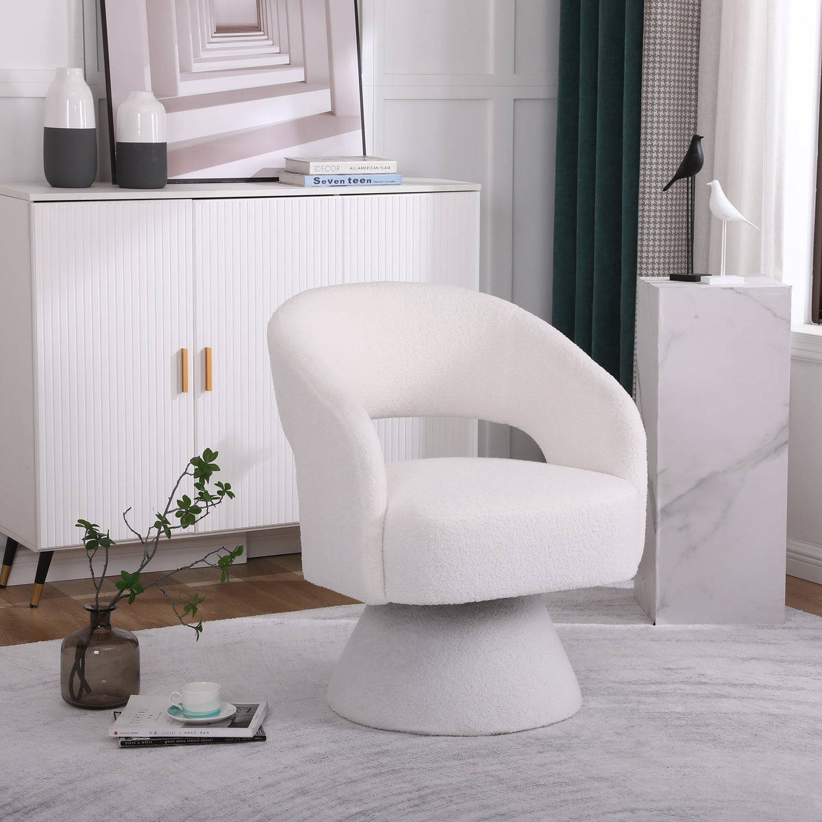 Swivel Accent Chair Barrel Design White