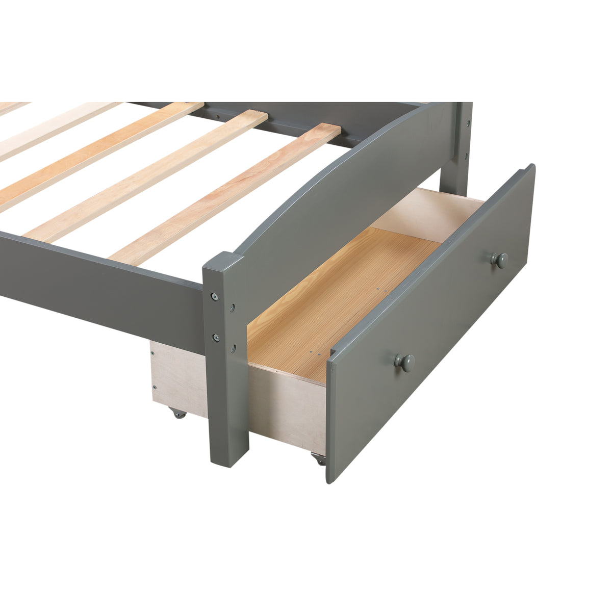 Grey Twin Platform Bed with Storage Drawer