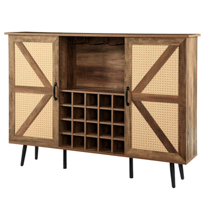 Oak Faux Rattan Wine Cabinet with Removable Shelves