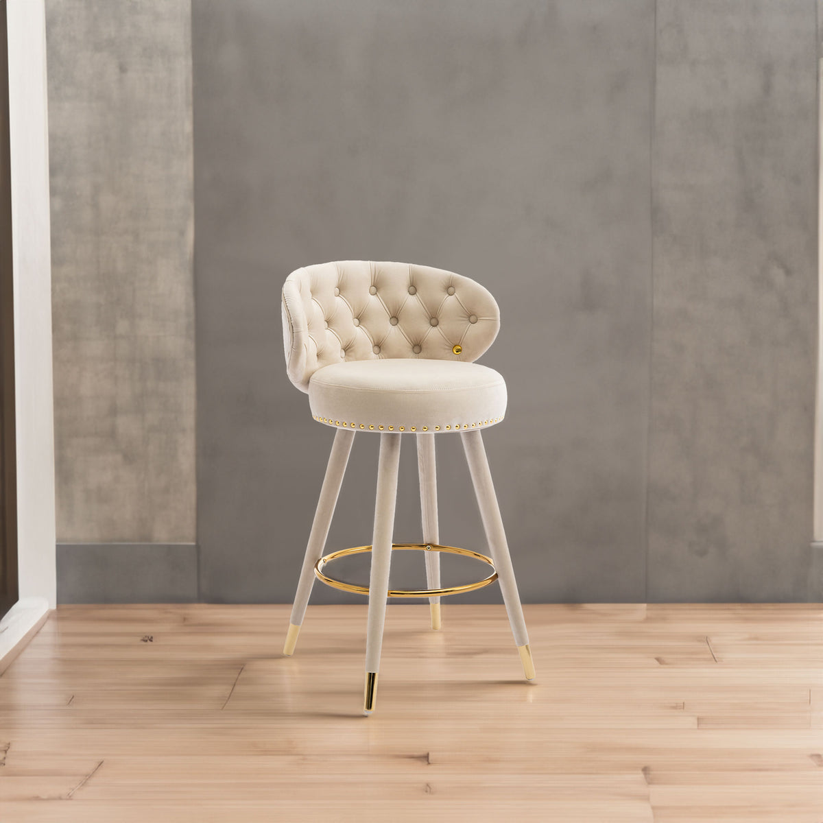 Coolmore Velvet Bar Stools (2 pcs) – Beige