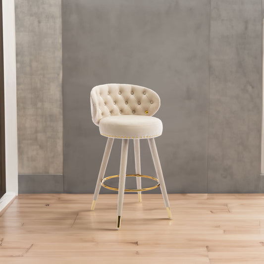 Coolmore Velvet Bar Stools (2 pcs) – Beige
