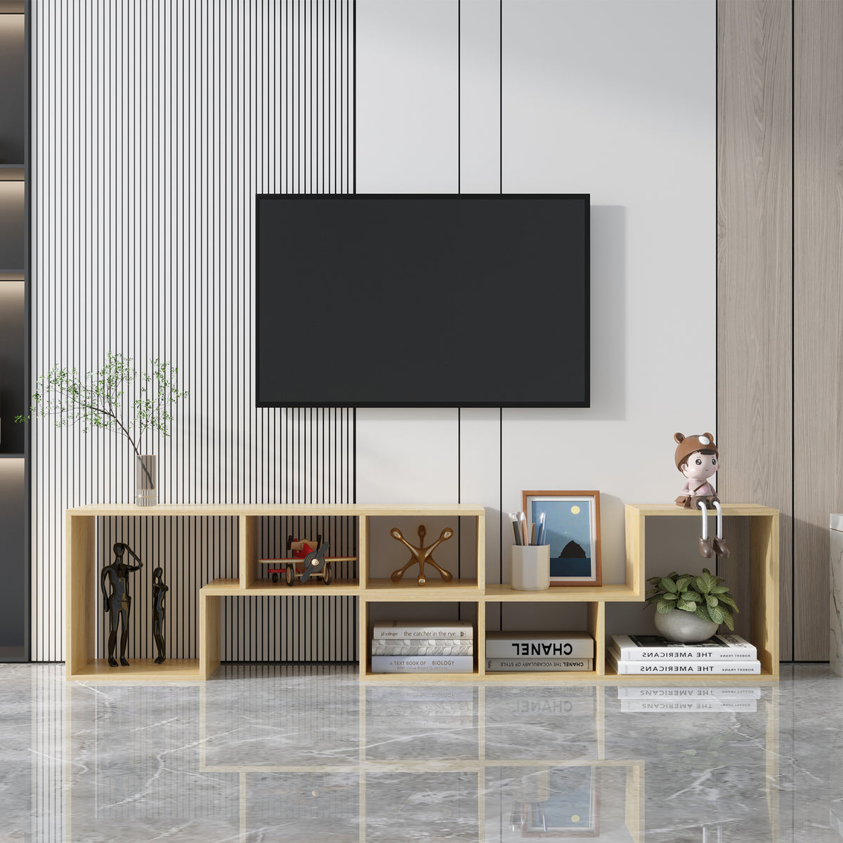 L-Shaped Oak Display Shelf – Modern Storage Unit