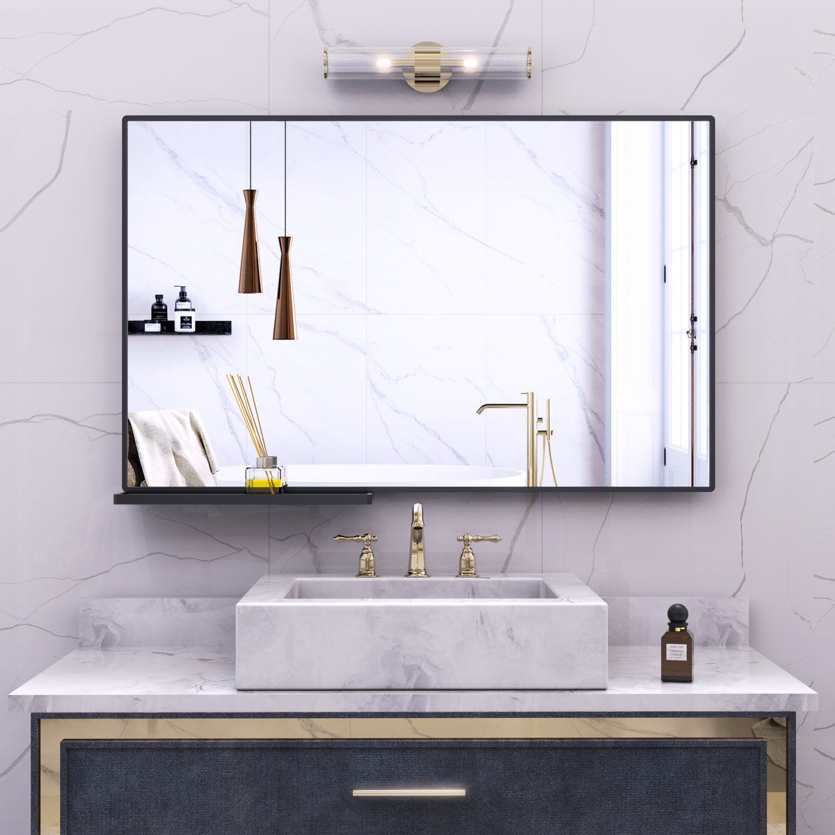 40x30” Rectangular Bathroom Mirror with Storage Rack