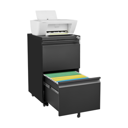 Black 2-Drawer Mobile File Cabinet – 25.6" High with Lock for Legal/Letter Size Files