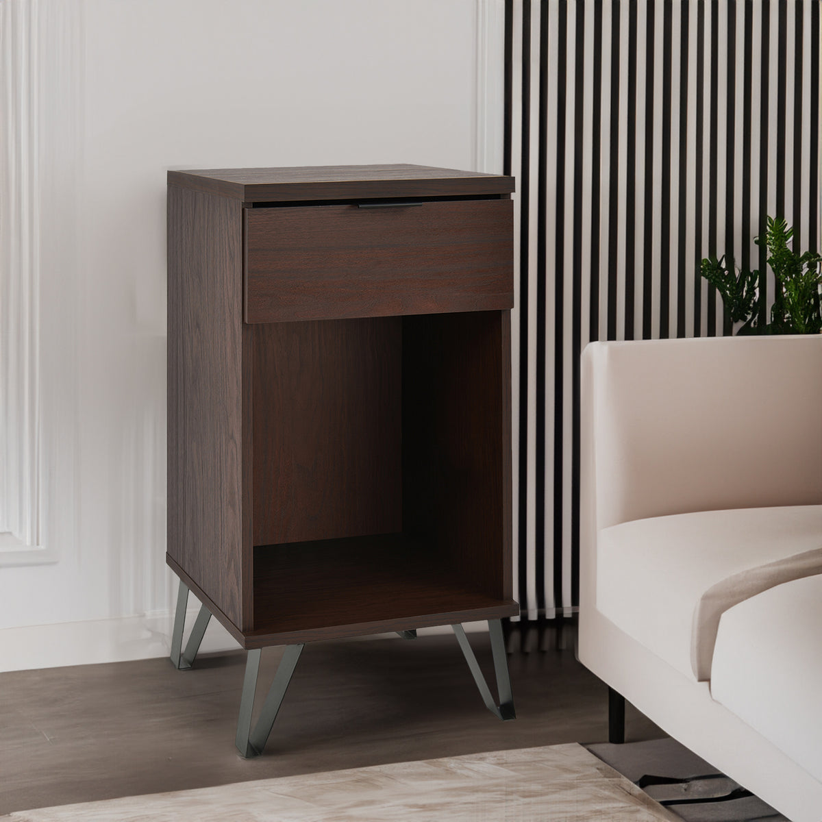 Walnut Tall End Table for Living Room