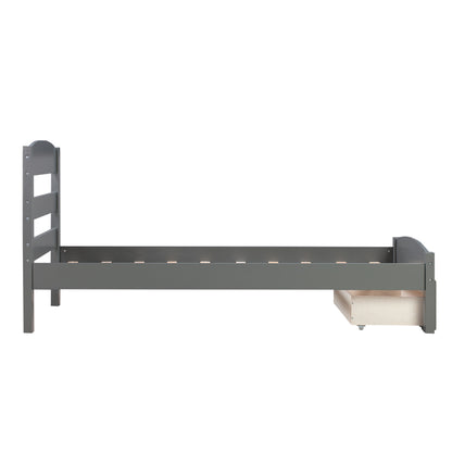 Grey Twin Platform Bed with Storage Drawer