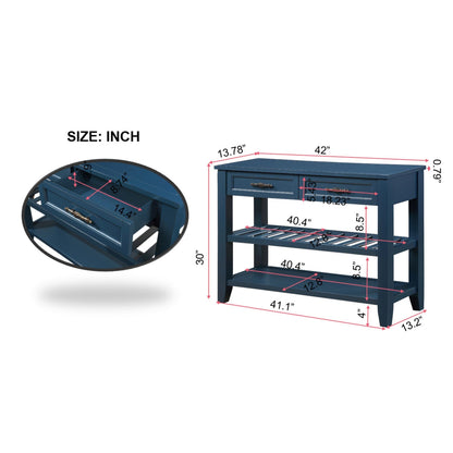 Mid-Century Console Table with Storage Drawers – Navy Blue