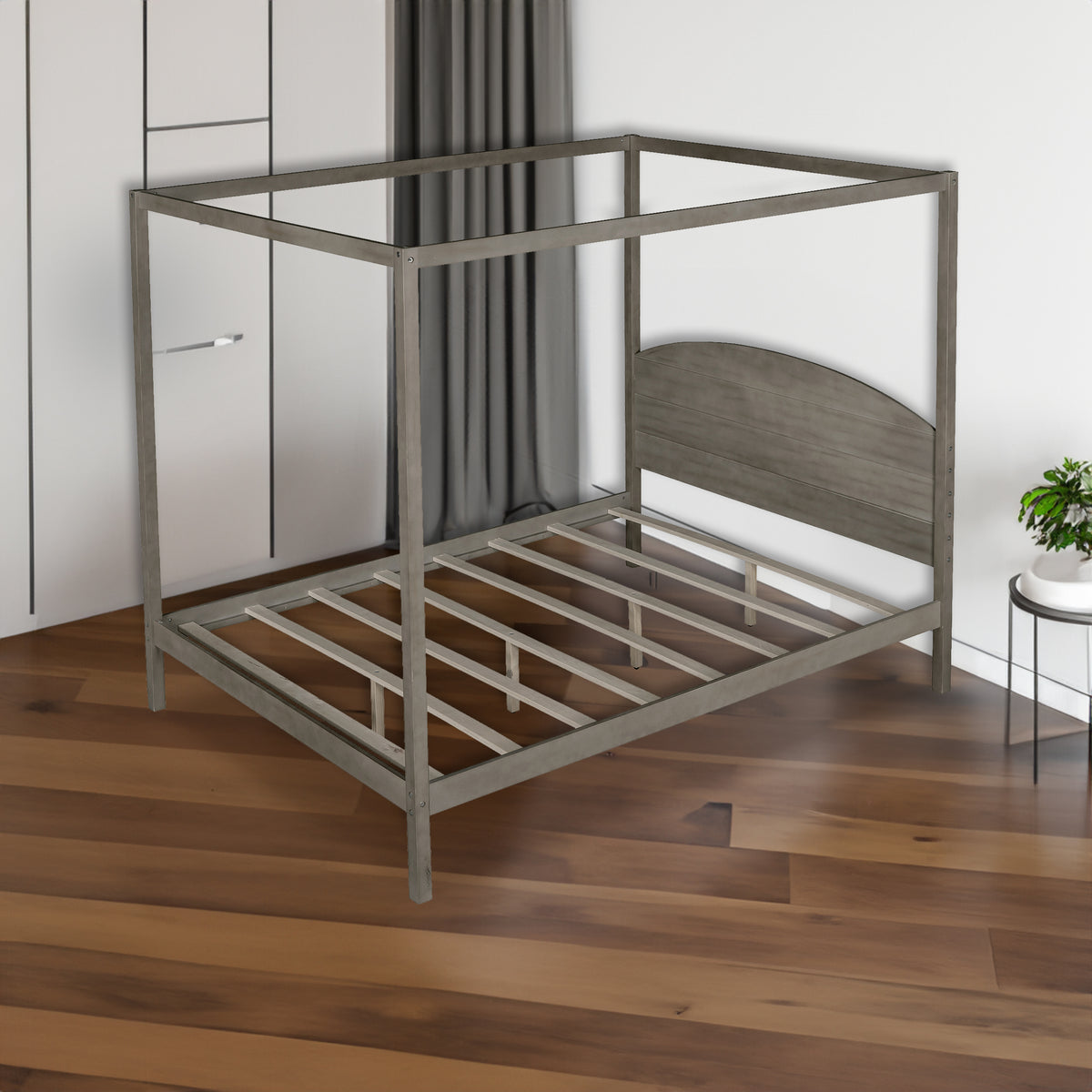 Queen Canopy Platform Bed Brown Wash