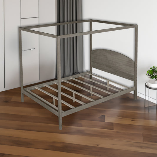 Queen Canopy Platform Bed Brown Wash