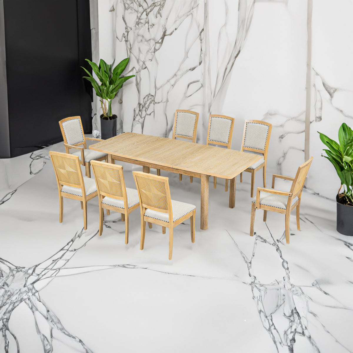 84” Expandable Dining Set – Natural Finish