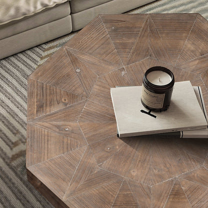 Octagonal Coffee Table with Cross Metal Base Brown