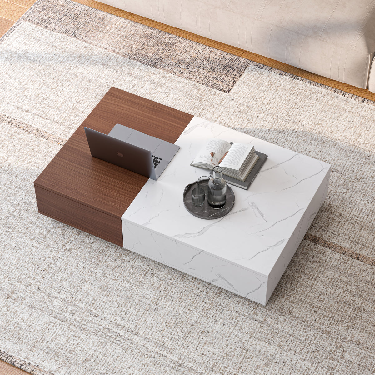 Walnut Coffee Table with Storage Shelves