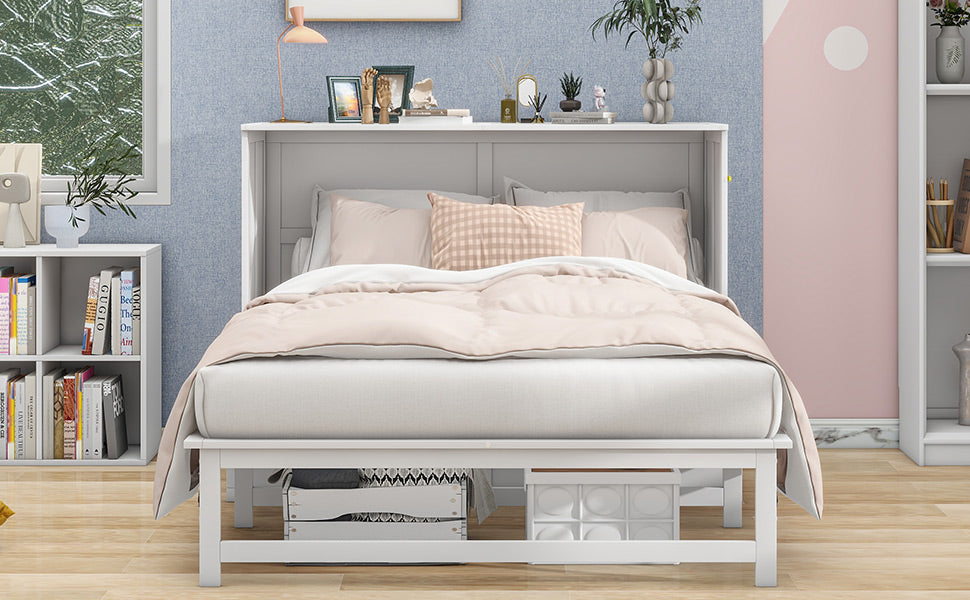 Queen Size Murphy Bed with USB Ports and Storage Shelf