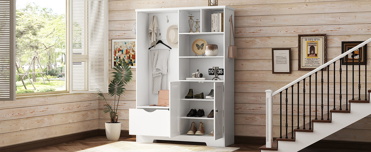 Hall Tree Storage Cabinet White