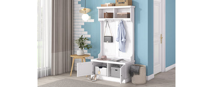 White Hall Tree Bench with Coat Hooks