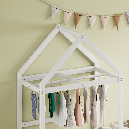 Wooden Twin Bed with Clothes Drying Rack Pink