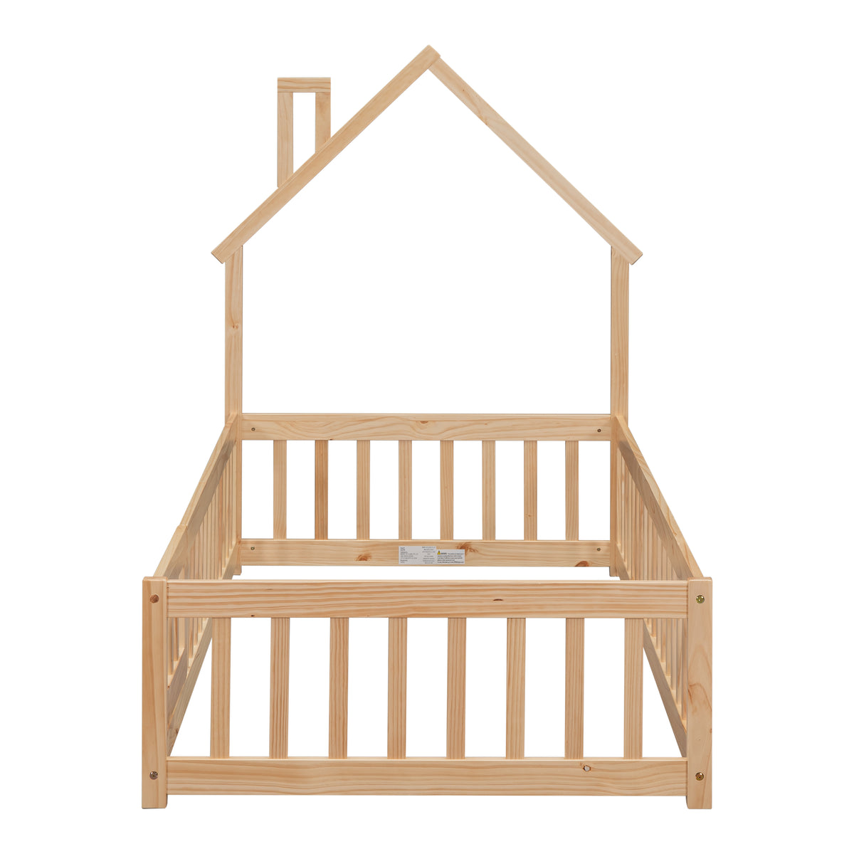Metal House Floor Bed with Fence – Natural
