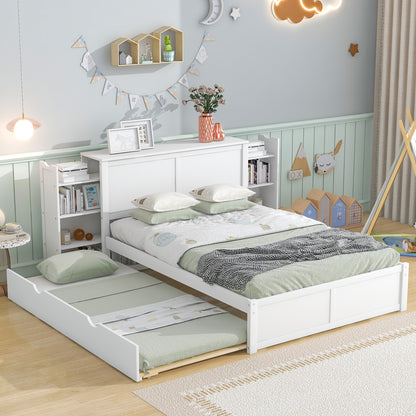 Full Storage Platform Bed with Trundle White