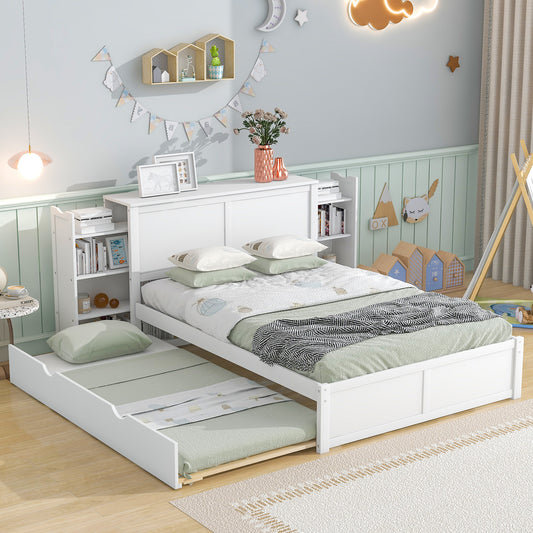 Full Storage Platform Bed with Trundle White