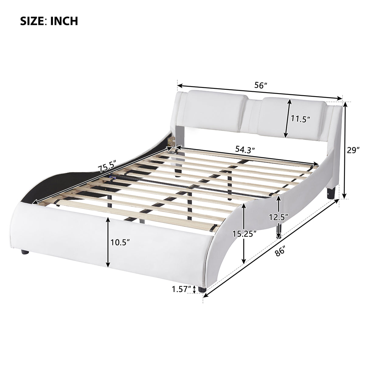 Full Upholstered Platform Bed with LED Lights
