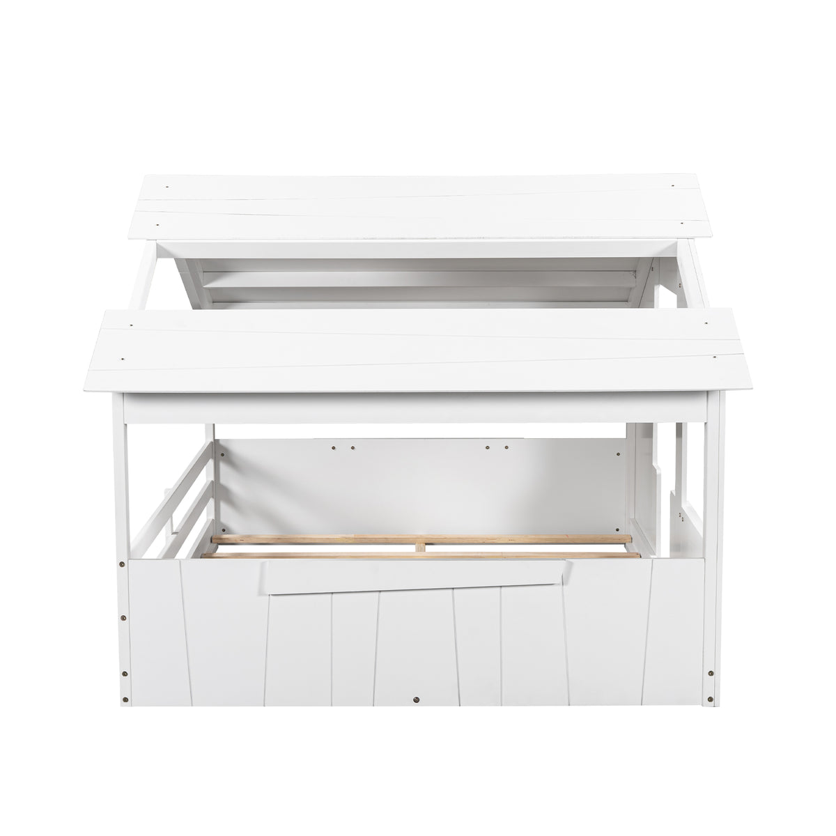 Full Wood Bed with Roof Frame White