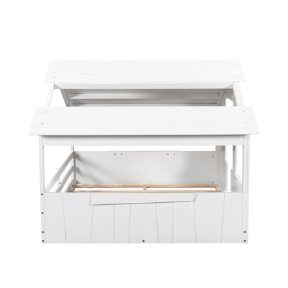 Full Wood Bed with Roof Frame White