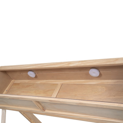 Full Platform Bed with LED Headboard – Natural Wood