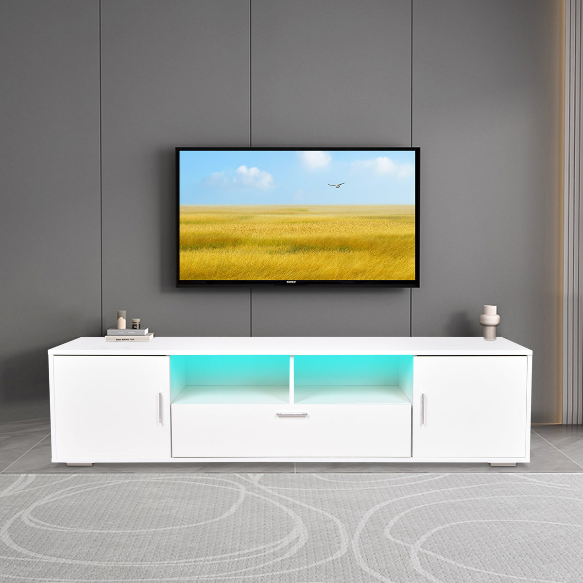 Modern LED TV Stand with Storage White