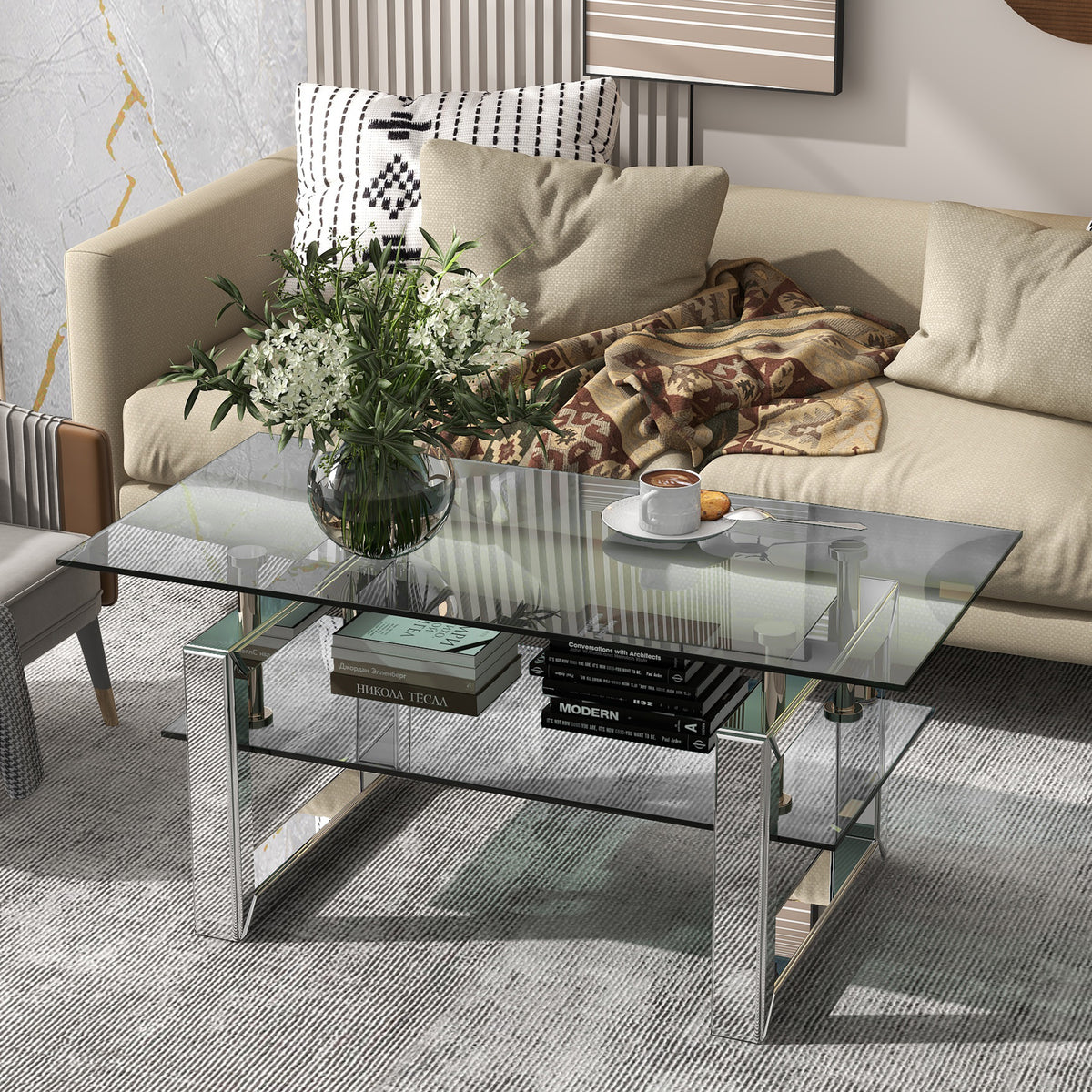 Transparent Glass Coffee Table Silver