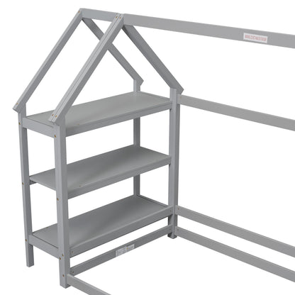 House Frame Platform Bed with Storage Gray