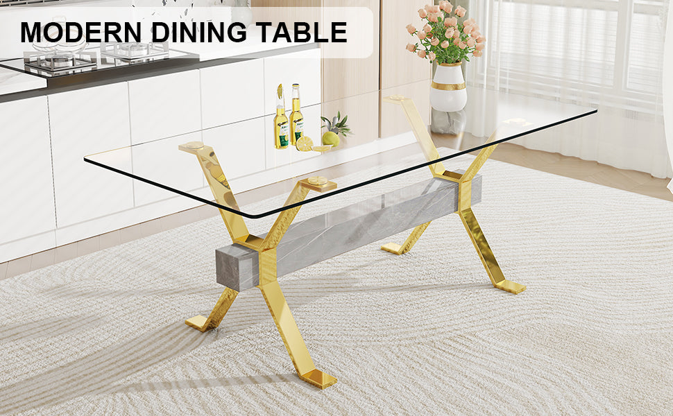 Glass Dining Table with Gold Metal Legs