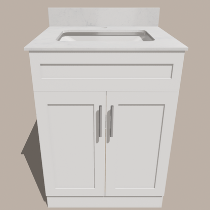 24-Inch Shaker Bathroom Vanity — White or Gray | Plywood Cabinet, Solid-Wood Doors, Soft-Close 3-Way Clip-On Hinges