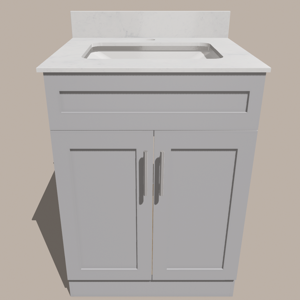 24-Inch Shaker Bathroom Vanity — White or Gray | Plywood Cabinet, Solid-Wood Doors, Soft-Close 3-Way Clip-On Hinges